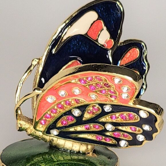 COLLECTIBLE Butterfly Motif Hinged Small Jewelry Bejewelled Trinket Box -NWOT - Picture 4 of 7